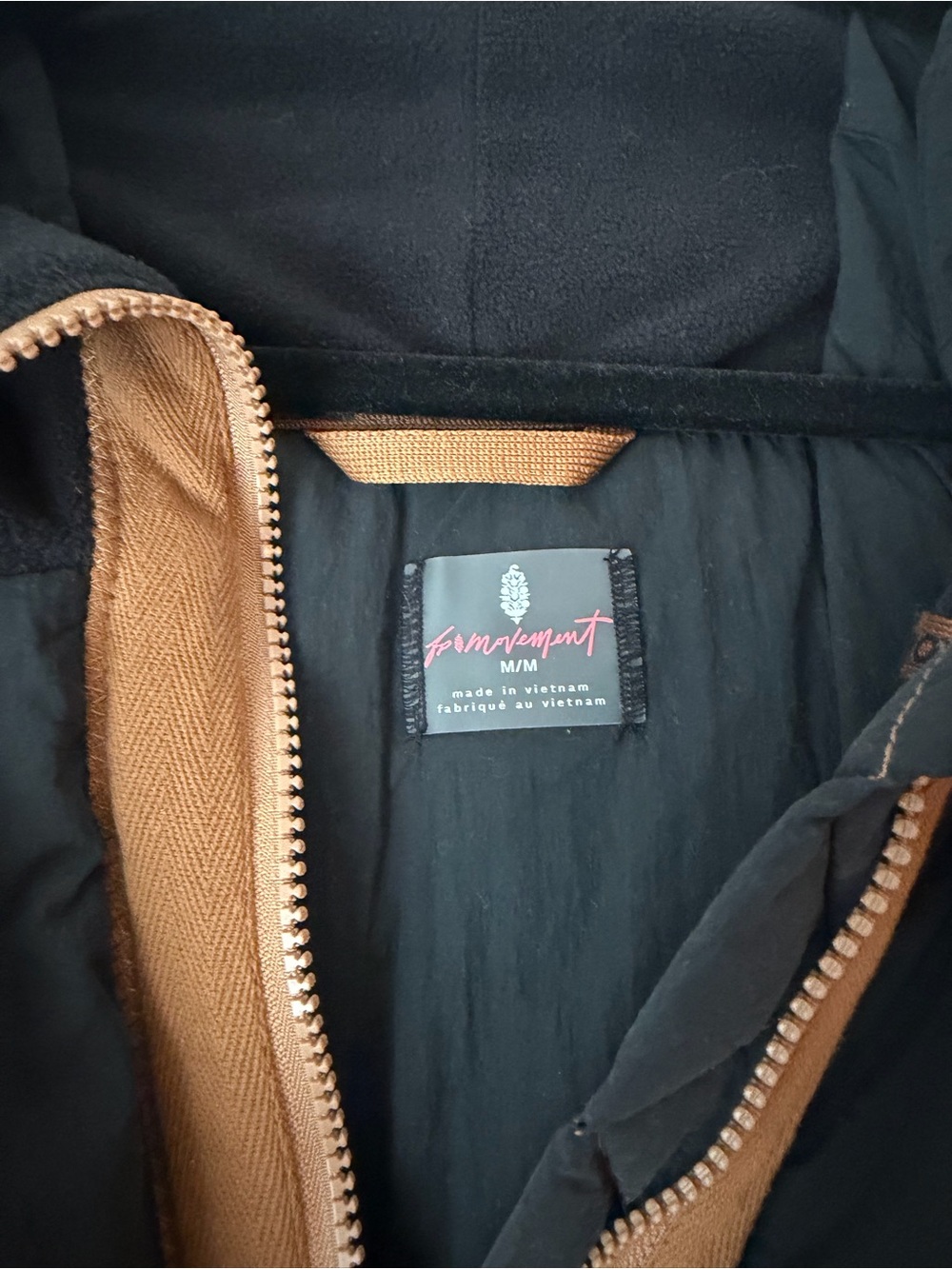 FP Movement by Free People Black Puffer Jacket with Tan Trim - Picture 2 of 3